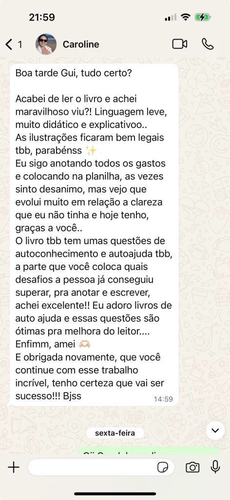 Depoimento Caroline - Organize sua vida financeira em 21 dias